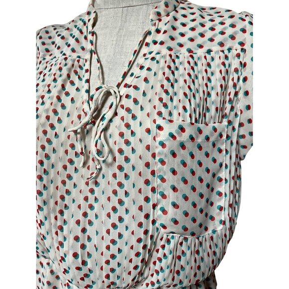 Isani Venn Peplum Top Mod Op Art Multi-dot Sheer Blouse Beige Retro 60s - Picture 3 of 11